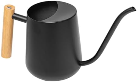 Stainless Steel Watering Pot 1000ml with Wood Handle Black by BESPORTBLE