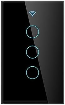 WiFi Smart Life Wall Light Switch EU&US Glass Touch Panel Voice Wireless Remote Control by Voice Control EU Black 3GANG by Unknown