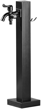 Stainless Steel Freestanding Garden Hose Stand with Faucet - Decorative Outdoor Water Column Fountain Dispenser Hydrant, 60cm/23.6in, Black - Perfect for Garden & Patio Use by Unknown