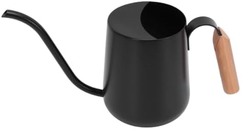 Stainless Steel Watering Can with Long Spout Beech Wood Handle 1000ml for Indoor Plants s Garden (Black) by OVAQUIXI