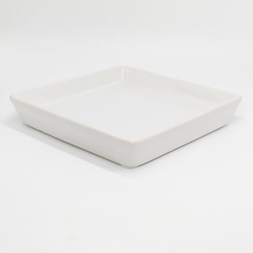 Square Ceramic Plant Saucer Tray 12 13 14 Inch White,14" OD x12.2 ID x1.6 Deep, Sturdy Heavy Duty Glazed Planter Drip Flower pots with Catch Basin for Indoor Outdoor Plants(14" White) by Unknown