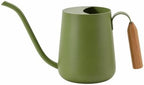 Portable Watering Can with Wooden Handle, Matte Green by Unknown
