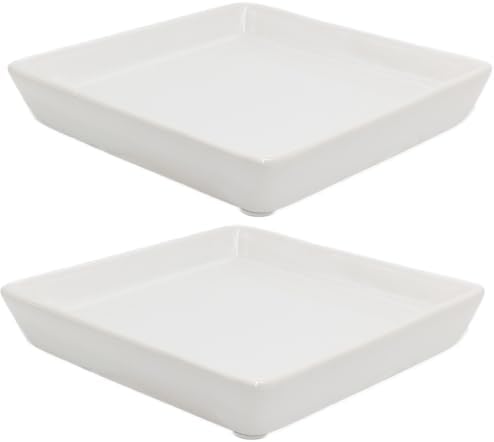 Square Plant Saucer 8 Inch 2 Pack，Plant Trays for Pots, White Ceramic Plant Saucers for Indoors Outdoors, Plant Drip Tray 4 6 8 10 12 14 Inch by Unknown