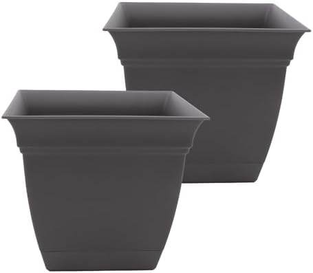 The HC Companies Eclipse Square Planter Pot, 12 Inch, Warm Gray, 2-Pack by TheHCCompanies