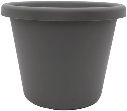 The HC Companies Classic Round Plastic Plant Pot w/Rolled Rim - Lightweight & UV Resistant Flower Pot for Herbs & More - Outdoor & Indoor Plant Pots w/Drainage (14 inch Warm Gray, Pack of 1) by TheHCCompanies