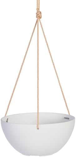 Root & Vessel Self Watering Hanging Planter for Indoor or Outdoor Plants, Unique Marbled Hanging Basket Made of Eco-Friendly Blend of Stone & Plastic, White, 12" by Novelty