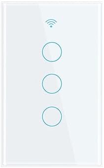 WiFi Smart Life Wall Light Switch EU&US Glass Touch Panel Voice Wireless Remote Control by Voice Control US White 3GANG by Unknown