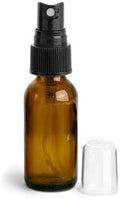 1 oz Amber Glass Round Bottles w/Black Fine Mist Sprayers by SKSBottlePackagingInc