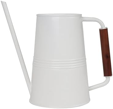 1 Gallon White Metal Watering Pot, Wooden Handle, Retro Gardening, Household and Indoor and Outdoor Durable Kettle Nordic Style Garden Decoration. by Unknown