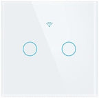 WiFi Smart Life Wall Light Switch EU&US Glass Touch Panel Voice Wireless Remote Control by Voice Control EU White 2GANG by Unknown