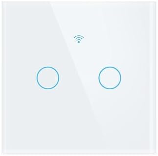 WiFi Smart Life Wall Light Switch EU&US Glass Touch Panel Voice Wireless Remote Control by Voice Control EU White 2GANG by Unknown