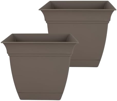 The HC Companies Eclipse Square Planter Pot, 10 Inch, Cappuccino, 2-Pack by TheHCCompanies