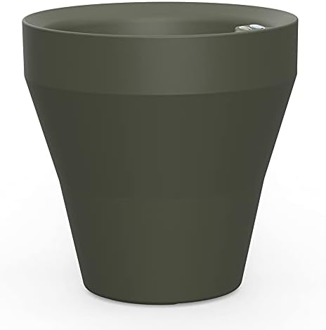 Crescent Garden TruDrop Rim Modern Self Watering Planter with Water Level Indicator, Indoor/Outdoor Weather-Safe Round Plant Pot, Grow Healthy Plants & Flowers - 18" W (Olive) by CrescentGarden