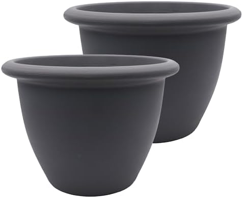 The HC Companies Sevilla Flower Planters - Durable Outdoor & Indoor Planter - Round Lightweight Self Watering Plant Pots for Herbs & More (12" Warm Gray, Pack of 2) by TheHCCompanies