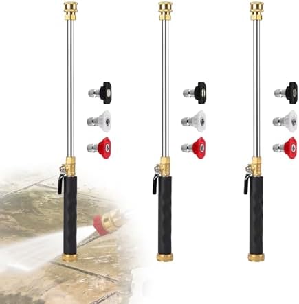 Sakerplus Pressure Washer Wand for Garden Hose, 17.5" Hydro Jet Power Washer Wand with 3 High-Pressure Nozzles, Brass Quick Connect Garden Hose Nozzle for Car Wash, Patio,and Window Cleaning (3 set) by SakerPlus