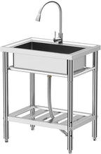 28"x20"x34" Stainless Steel Utility Sink, Freestanding Single Bowl with Hot & Cold Water Faucet, Commercial Kitchen Laundry Bathroom Garage Garden Sink - Image 7