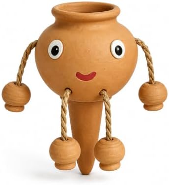 Ceramic Plant Watering Spike, Smiling Pot Character Slow-Release Water Dripper for Indoor Potted Plants, Houseplants and Home Garden, Terracotta Brown, 1 Pack (Small) by Unknown