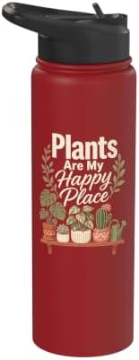 Plants Are My Happy Place Plant Mom Lover Watercolor Gift Stainless Steel Insulated Water Bottle by Unknown