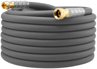 Heavy Duty Premium Garden Hose 90ft x 5/8", 300PSI Working, 1000PSI Burst, Hybrid Rubber Water Hose with Transparent Swivel Handle - Hot/Cold Water - Five Layered Braiding with Brass fittings (Grey) by Unknown