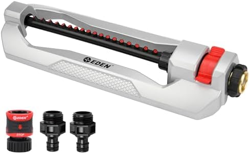 Eden 94110 Heavy-Duty Metal Oscillating Sprinkler | Covers Up to 3,315 sq. ft., 18 Precision Nozzles, Adjustable Range, Turbo Drive Motor, Quick Connect Bundle by EDEN