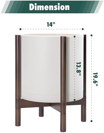 D'vine Dev Plastic Pot with Walnut Wood Stand, Oatmeal, 14 in, 55-C-R-3 - Image 3