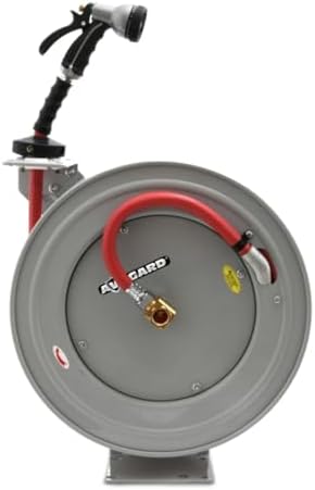 AVAGARD AVGWRHD5850 5/8" x 50' Heavy Duty Retractable Water Hose Reel – Single Arm Steel Frame, 12-Point Lock, 500 PSI Rubber Hose, Wall/Truck Mount, Kink-Resistant, Leak-Proof Brass Fittings by BLUBIRD