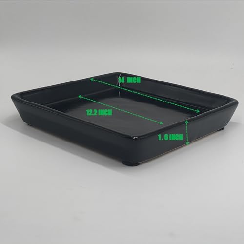 Square Ceramic Plant Saucer Tray 12 13 14 Inch Black,14" OD x12.2 ID x1.6 Deep, Sturdy Heavy Duty Glazed Planter Drip Flower pots with Catch Basin for Indoor Outdoor Plants(14" Black) - Image 2
