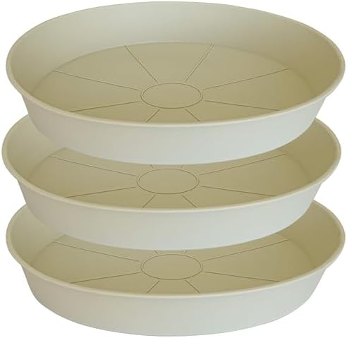 3 Pack of 25 26 inch Plant Saucer (22.7 Inch Base), 4.2" Depth, Large Deep Plastic Flower Planter Water Trays for Indoors Outdoor Bath Bath, Plant Drip Trays for Pot (26", Beige) by Bleuhome