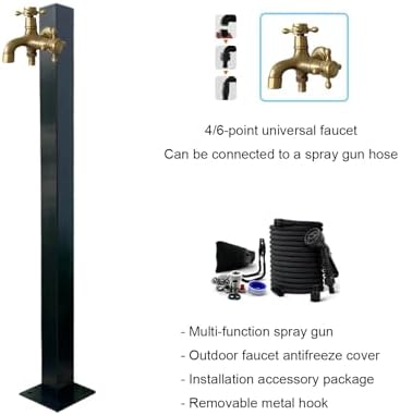Floor Mounted Faucet Outdoor Water Pipe Vertical Fountain Irrigation Column,Frost-Free Outdoor Faucet with Garden Hose Extender, Stainless Steel Square Spigot, Freestanding Hose Holder & Rem - Image 2