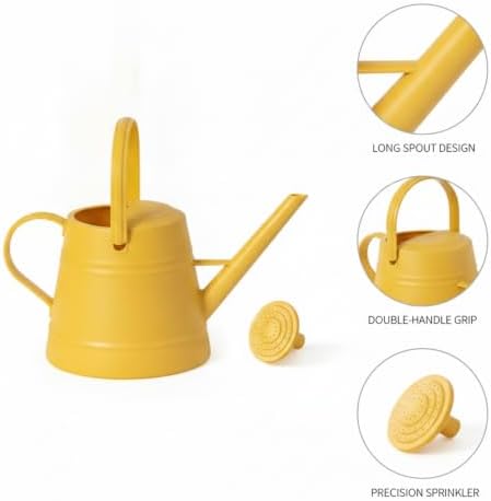 1 Gallon Plastic Watering Can with Long Spout & Dual Handles for Indoor Plants, Hanging Baskets - White, Yellow, Green, Gray - Image 6
