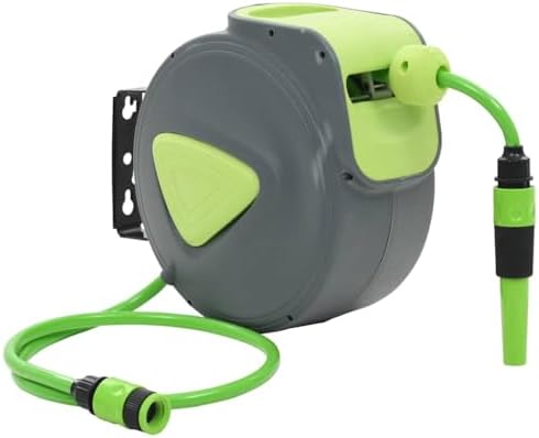 Automatic Retractable Water Hose Reel, 32.8ft Garden Hose with 3.3ft Lead Hose, Wall Mounted Reel with Adjustable Spray Nozzle and Locking Mechanism for Yard Irrigation and Car Cleaning by Unknown