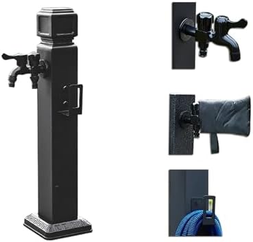 Stainless Steel Water Column Garden Water Tap, Freestanding Garden Hose Holder Brass Faucet, Garden Hose Hanger Spigot Post with Faucet & Spray Gun, Suitable for Car Washing and Watering(8*8*60cm/3.1* by CMYAOYC