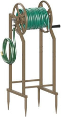 4-Spike Garden Hose Reel with 3.9ft Leader Hose & Stainless Fitting, Outdoor Hose Holder holds 125ft Hose of 5/8", Freestanding Metal Hose Stand for Outside Yard Lawn, Brown by Mokeyder