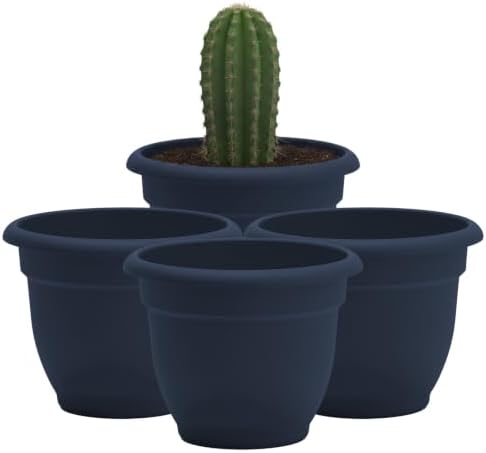 Bloem Ariana 6" Plastic Self-Watering Planter, Navy, 4-Pack by Bloem
