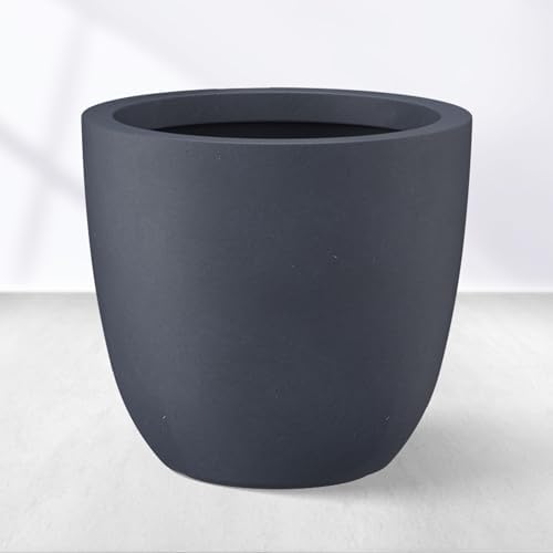 Kante 18 Inch Dia Round Concrete Planter, Indoor Outdoor Large Plant Pot with Drainage Hole and Rubber Plug for Home Patio Garden, Dark Gray by Unknown