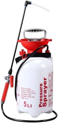 Honeydak 1.3 Gallon 5L Garden Pump Pressure Sprayer Watering Can Device for Watering Hanging Plant Basket Hard to Reach Pump Sprayer for Weeds, Lawn Care & Pesticides (Red) by Honeydak