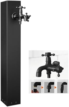 304 Stainless Steel Vertical Garden Water Column, Hose Stand with Copper Faucet, Square Landscape Taps with Hooks, Durable Hydrant Decor for Outdoor Use (Black 7) by Unknown