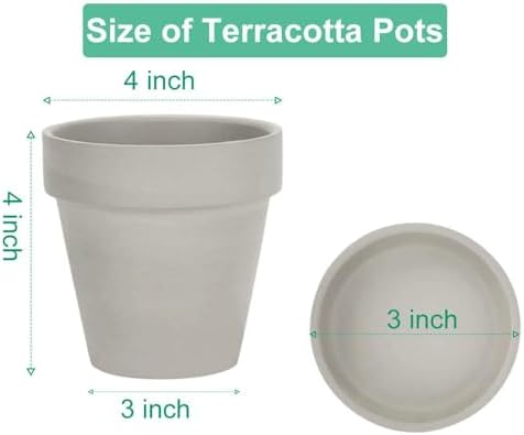 vensovo 4 Inch Grey Terracotta & Clay Pots with Saucer, 6 Pack - Image 2