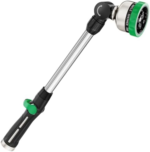 FANHAO Metal Garden Hose Wand, 16-Inch Heavy Duty Watering Wand with 9 Spray Patterns, 180° Rotating Long Garden Hose Nozzle Thumb Flow Control, Ideal to Water Hanging Baskets and Shrubs -Green by FANHAO