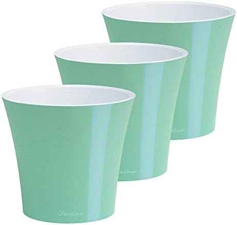 Santino 8.6 Inch ARTE Self Watering Planters (Set of 3) in Menthol/White Indoor Flower Pot for All House Plants, Flowers and Orchids by Smart+Planters