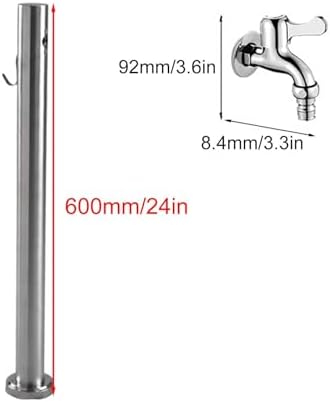 Outdoor Stainless Steel Water Column Stand - Freestanding 24in Hose Holder with Faucet for Garden Irrigation & Washing Vertical Design Perfect for Home & Garden Use - Image 2