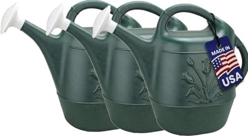 PMU 2 Gallon Watering Can - Garden Watering Can for Indoor & Outdoor Plants - Plastic Water Can with Detachable Sprinkler Head - Large Water Pot, Made in USA - Hunter Green Pkg/3 by PMU
