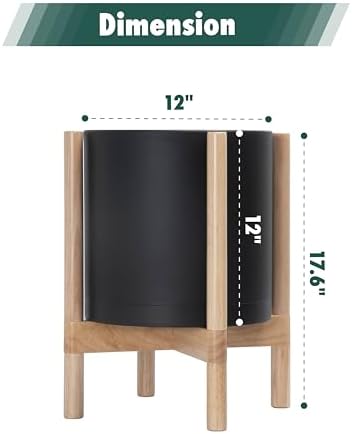 D'vine Dev Plastic Pot with Natural Wood Stand, Black, 12 in, 55-C-P-2 - Image 3