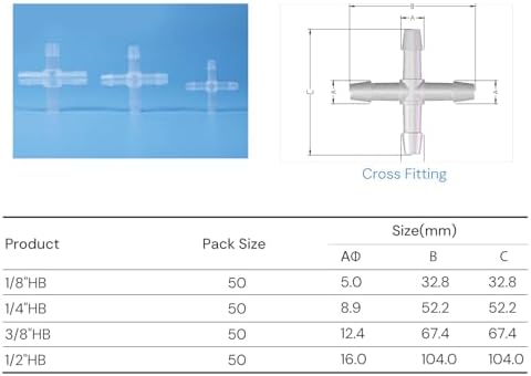 10pcs 1/2" Barbed Cross Connectors Fittings, Polypropylene, Autoclavable - Image 2