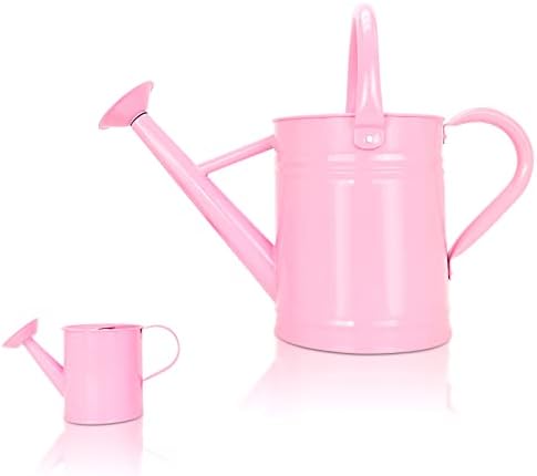Metal Watering Can (1 Gallon) for Outdoor&Indoor Plants with Free Small Watering can for Kids, Plant Watering Can with Removable spout, Perfect for Garden Flower, Houseplants, Pink by Lechloris