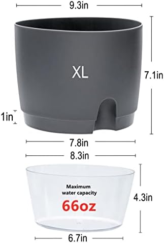 Self Watering Planter for Indoor Plants, 2 Pack 9.3 Inch Flower Pot Modern Decorative Plastic Planter with Extra Large Water Storage for All House Plants, Flowers, Herbs(Gray) - Image 6
