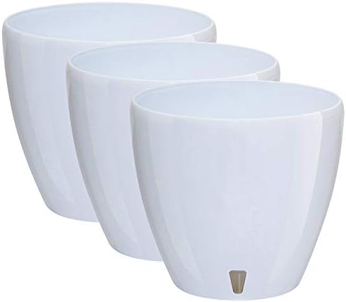 Santino 6.7 Inch Deco Self Watering Pots for Indoor Plants in White (Set of 3) - Decorative Flower Pot with Water Level Indicator and Drainage Cartridge for All House Plants, Flowers and Herbs by Smart+Planters