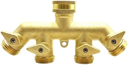Heavy Duty Brass 4 Way Manifold Garden Hose Splitter Connector Water Tap Adapter 3/4 Inch Gardening Irrigation Faucet(US) by Unknown