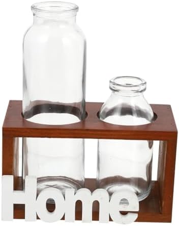 Simple Hydroponics Glass Planter with Wooden Bracket for Flowers - Image 5