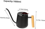 Black Stainless Steel Watering Can 1000ml with Wood Handle - Image 2